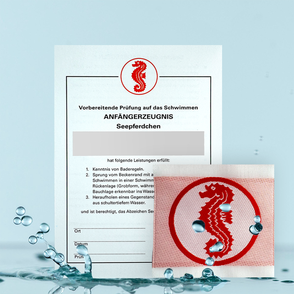 Frühschwimmer Seepferdchen (Urkunde und Aufnäher)