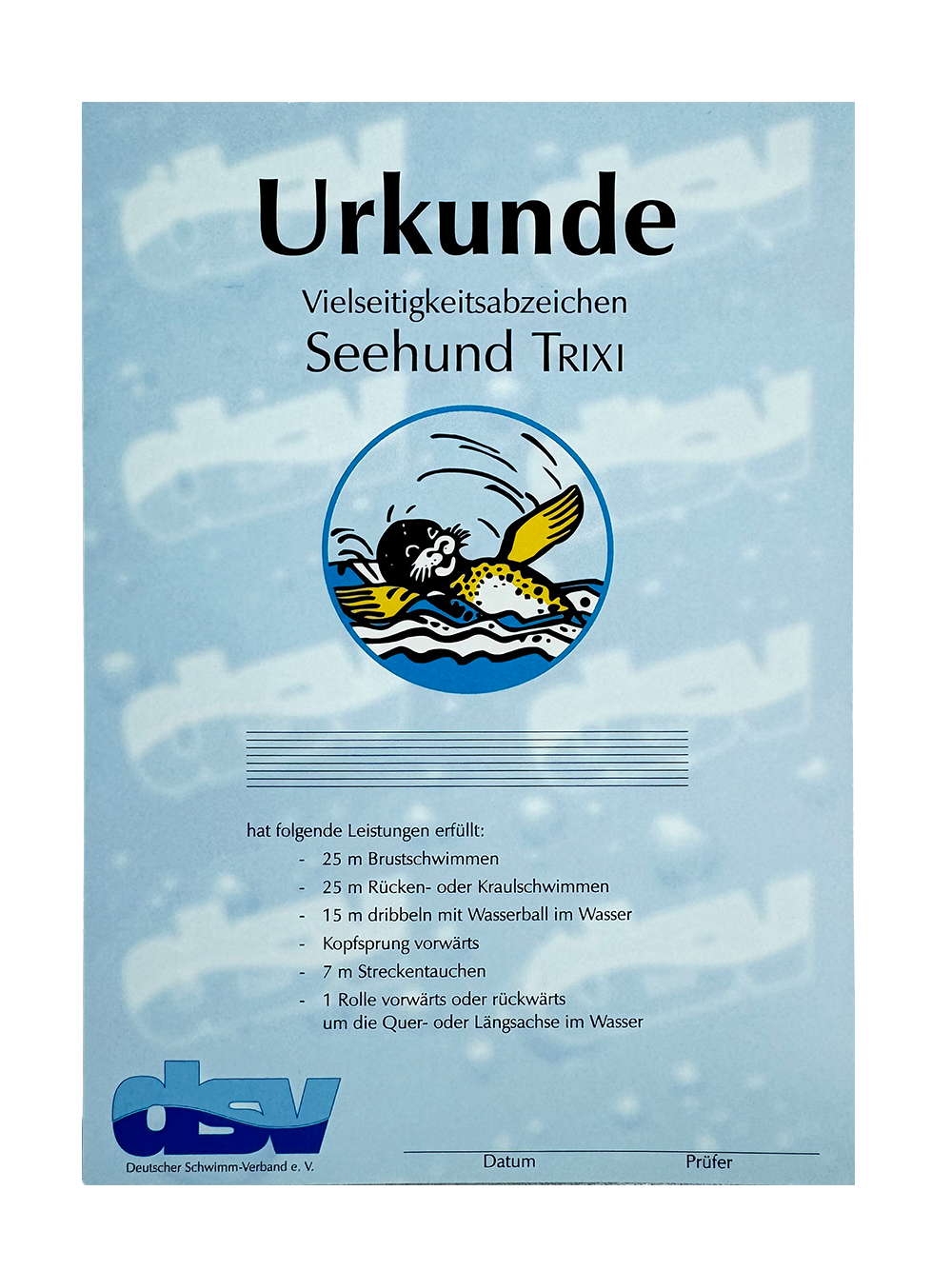 Seehund Trixi-Urkunde